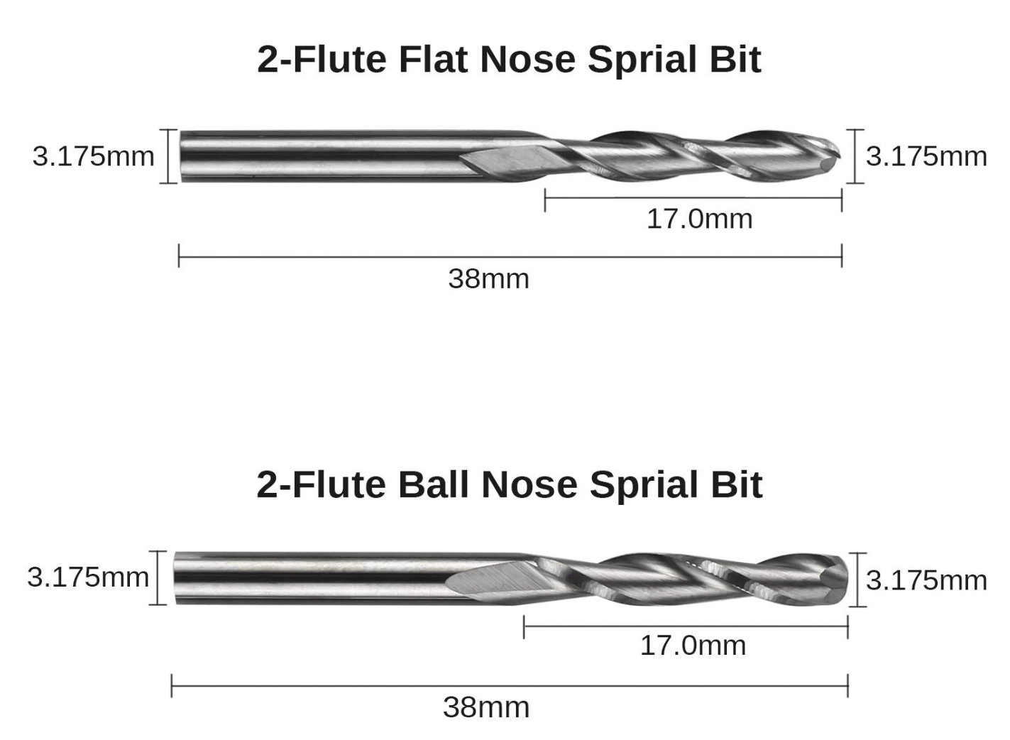 40pcs End Mills CNC Router Bits, 1/8" Shank CNC Cutter Milling Carving Bit Set Including 2-Flute Flat Nose & Ball Nose, Nano Blue Coat & Titanium Coat