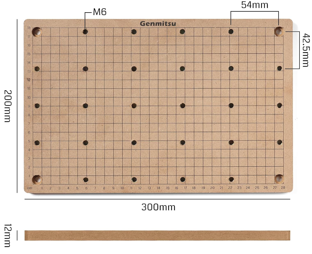 Genmitsu CNC MDF Grid Spoilboard for 3020 CNC Router Machine, Compatible with 3020-PRO Max Perfectly, 300 x 200 x 12mm, M6 Holes (6mm), Screws and Wrench Included