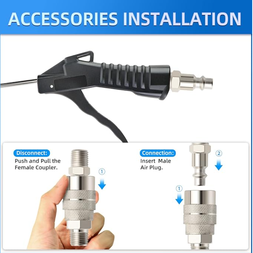 MEANLIN MEASURE  1 Pistol Grip Air Blow Gun With 1/4" Nickel-plated Iron Air Plug For Air Compressor