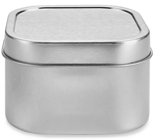 Metal Tins - 3"x3"x2" Square Style, 8 oz, Solid Lid, Silver