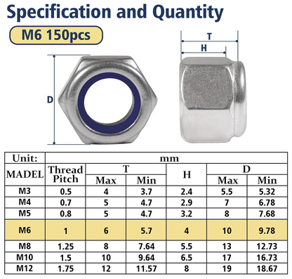 Nut M6-1.0mm Nylon - Hexagon - Stainless Steel 304