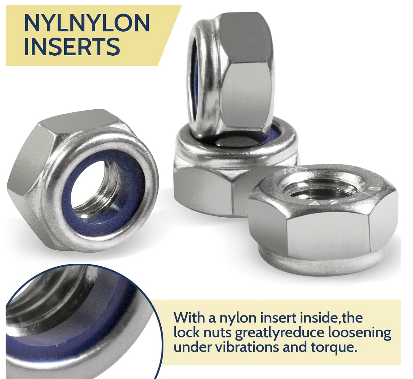 Nut M6-1.0mm Nylon - Hexagon - Stainless Steel 304