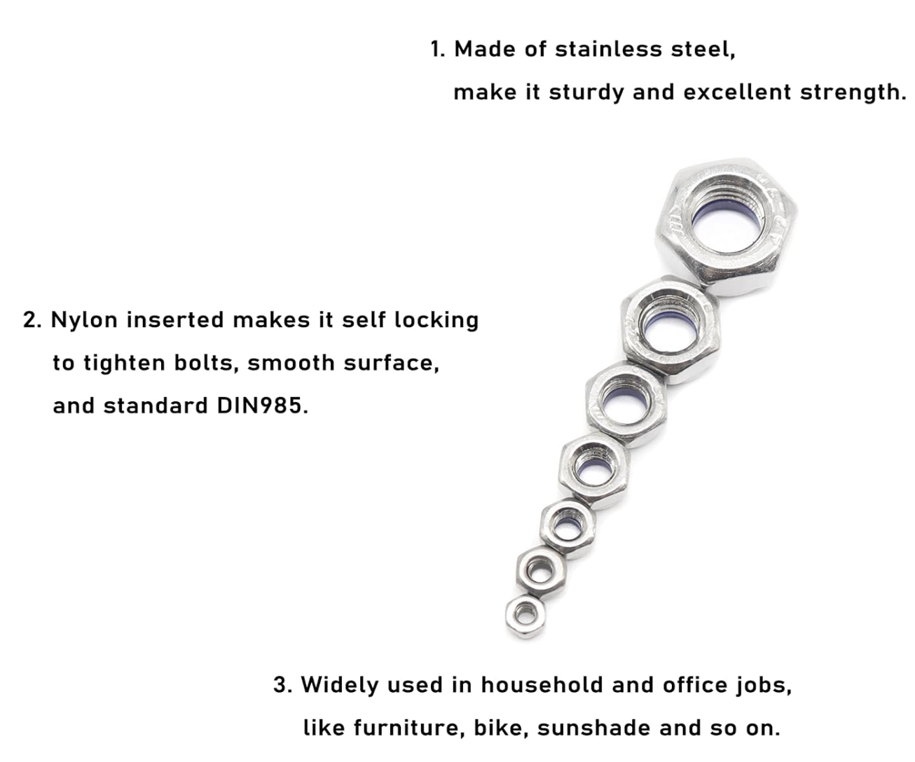 Nut M3x0.5mm 304 Stainless Steel Hex Lock Nuts