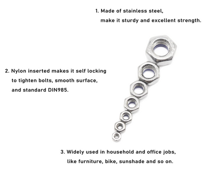 Nut M3x0.5mm 304 Stainless Steel Hex Lock Nuts